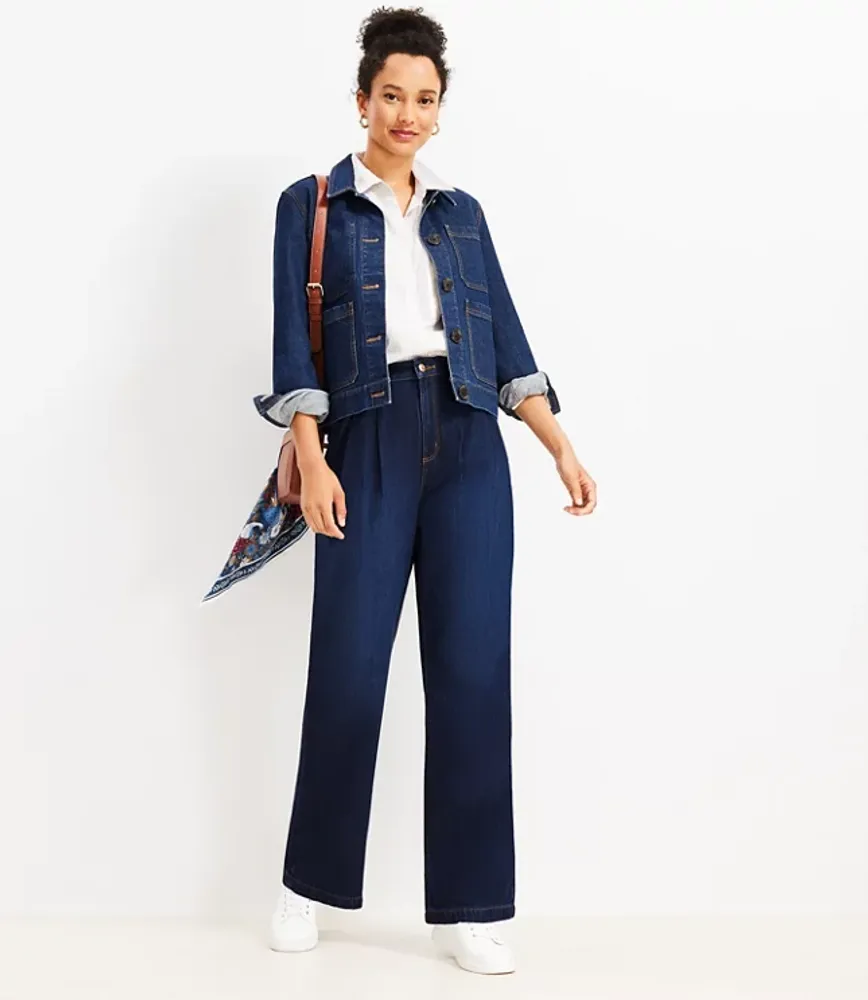 High Rise Palazzo Jeans Classic Rinse Wash