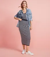 Stripe Ribbed Midi Sweater Skirt