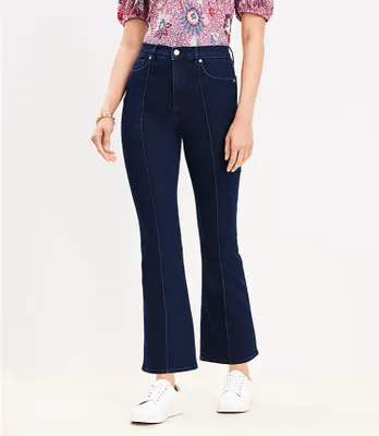 Petite Pintucked High Rise Kick Crop Jeans Classic Rinse Wash