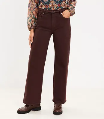 Petite Belted High Rise Wide Leg Jeans Iced Espresso