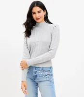 Puff Sleeve Turtleneck Cable Sweater