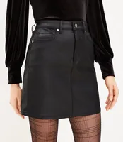 Coated Denim Skirt Black