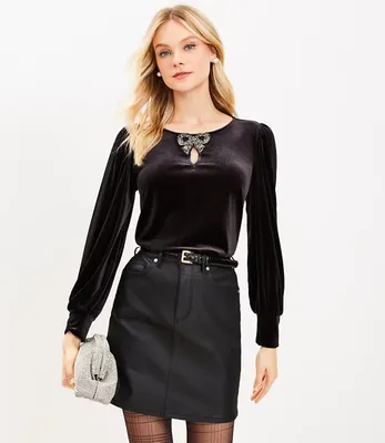Coated Denim Skirt Black
