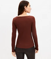 Ribbed Keyhole Long Sleeve Top