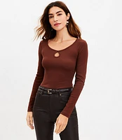 Ribbed Keyhole Long Sleeve Top