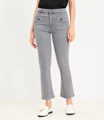 Curvy Patch Pocket High Rise Kick Crop Jeans Grey