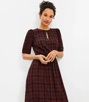 Shimmer Plaid Pleated Sleeve Flounce Midi Dress