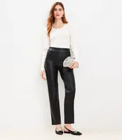 Petite Pull On Straight Pants Faux Leather