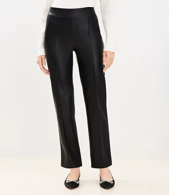 Petite Pull On Straight Pants Faux Leather