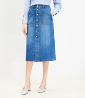 Denim Button Pocket Boot Skirt Luxe Indigo Wash