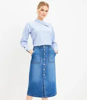 Denim Button Pocket Boot Skirt Luxe Indigo Wash