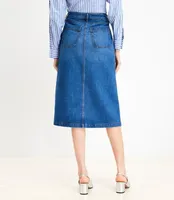 Denim Button Pocket Boot Skirt Luxe Indigo Wash