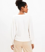 Petite Textured Cozy Puff Sleeve V-Neck Top