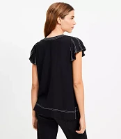 Stitched Flutter Sleeve Split Neck Top