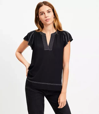 Stitched Flutter Sleeve Split Neck Top