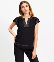 Stitched Flutter Sleeve Split Neck Top