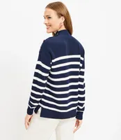 Stripe Ribbed Shoulder Snap Mock Neck Sweater