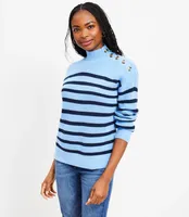 Stripe Ribbed Shoulder Snap Mock Neck Sweater