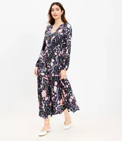 Floral Shirred Flounce Midi Dress