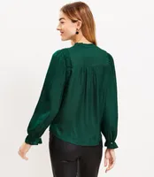 Petite Ruched Ruffle Neck Blouse