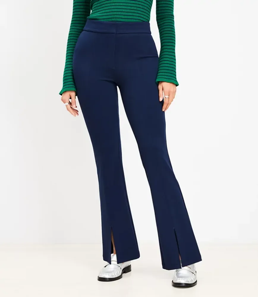 Petite Curvy Split Hem Flare Pants Twill