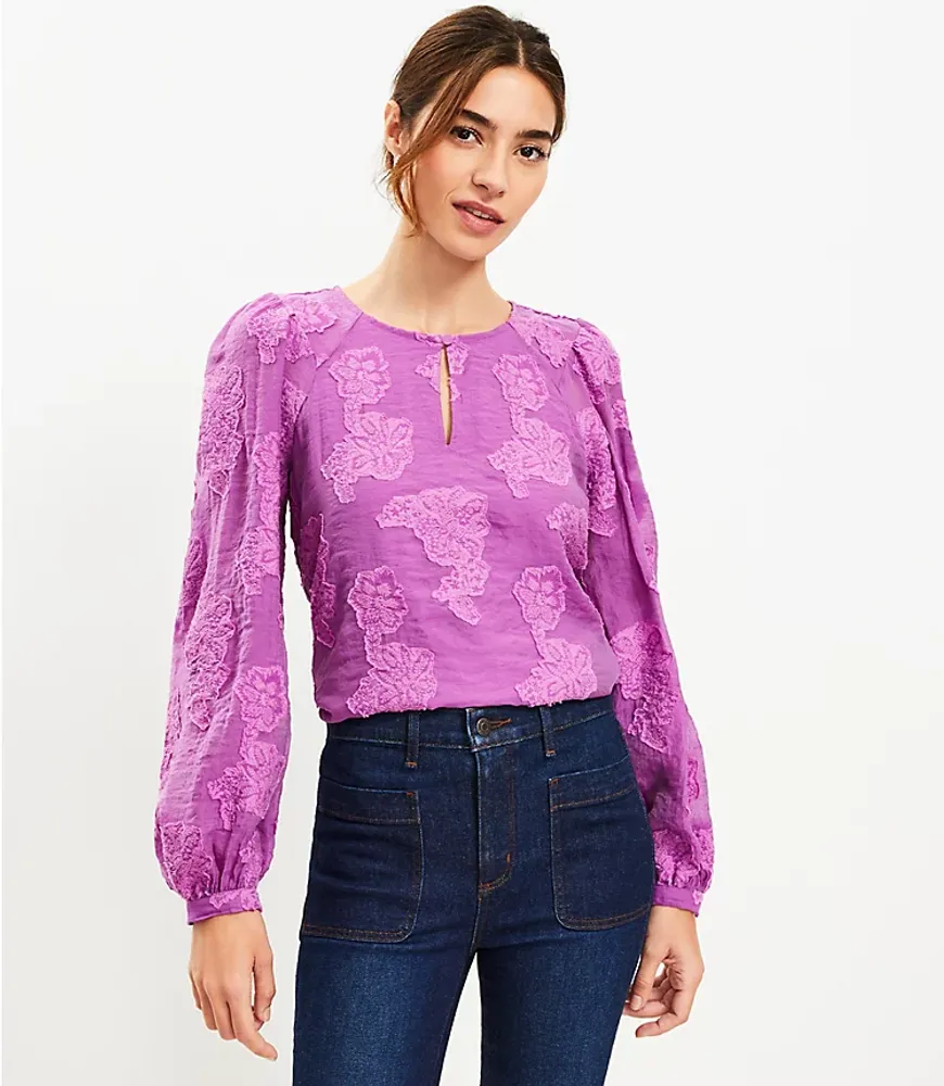 Petite Floral Ruffle Tie Neck Blouse