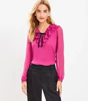 Petite Ruffle Tie V-Neck Blouse