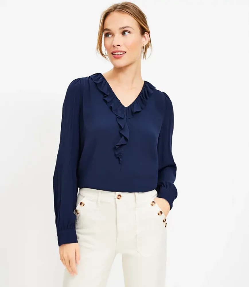 Petite Ruffle V-Neck Blouse