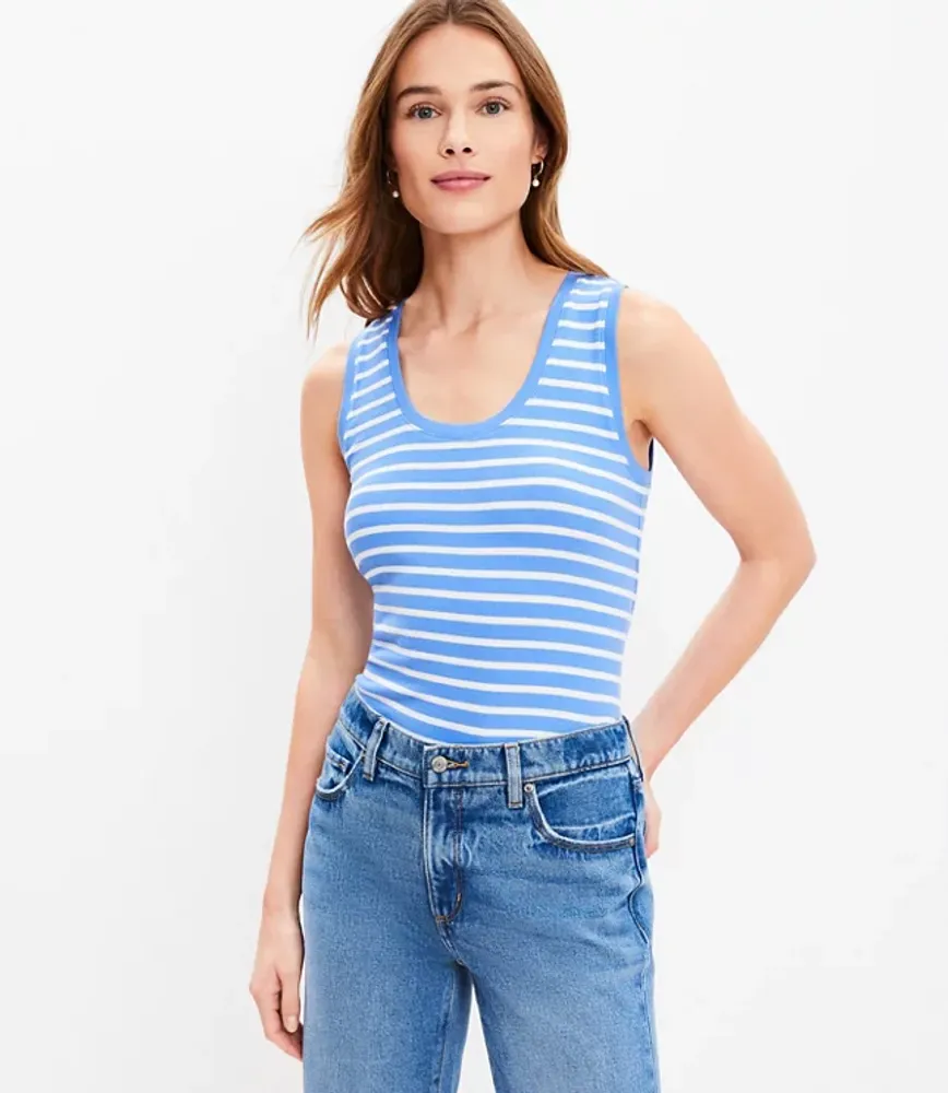 Stripe Perfect Ribbed Scoop Neck Tank Top