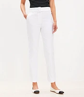 Pintucked Belted Slim Pants Stretch Linen Blend