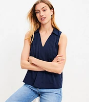 Pintucked Collared Tank Top