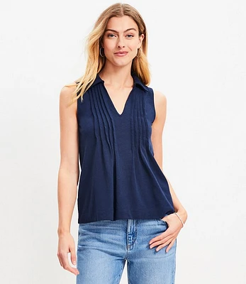 Pintucked Collared Tank Top