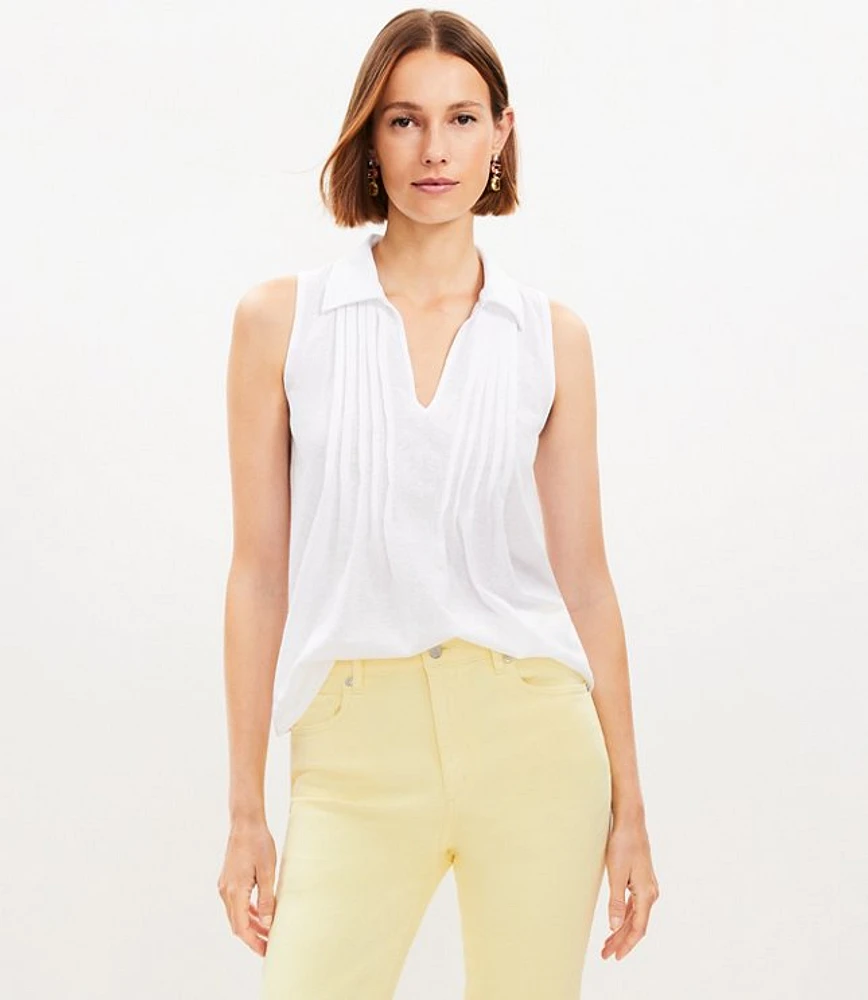 Pintucked Collared Tank Top