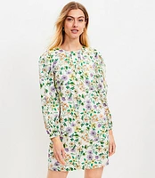 Floral Linen Blend Long Sleeve Shift Dress