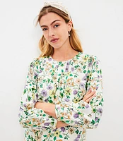 Floral Linen Blend Long Sleeve Shift Dress