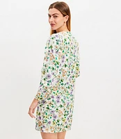 Floral Linen Blend Long Sleeve Shift Dress