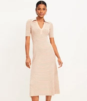 Stripe Ribbed Collared Midi Sweater Dress