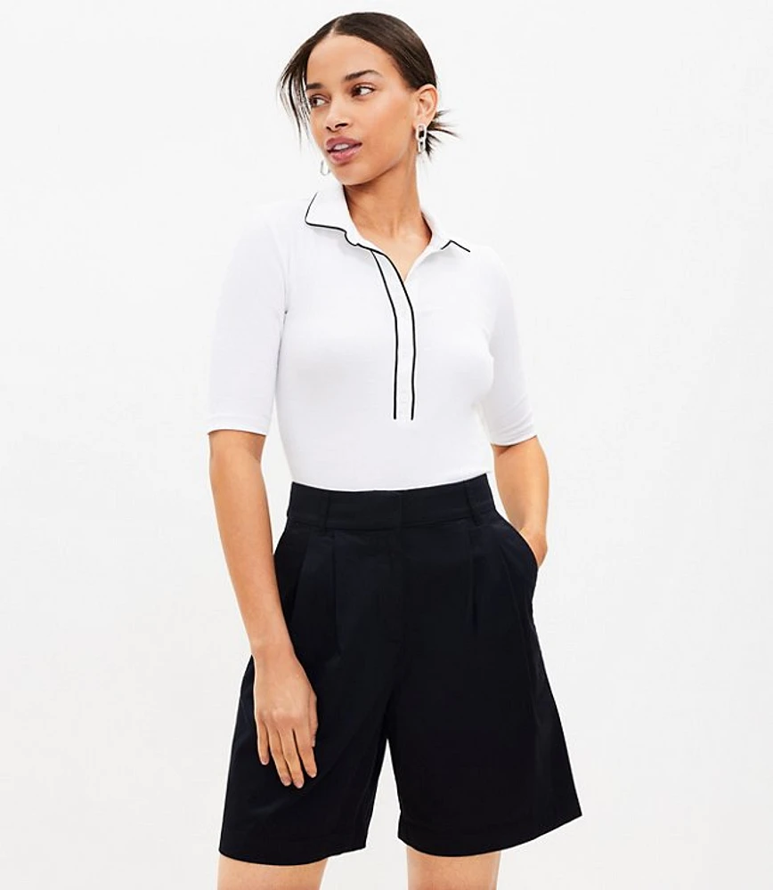 Pleated Bermuda Shorts Poplin