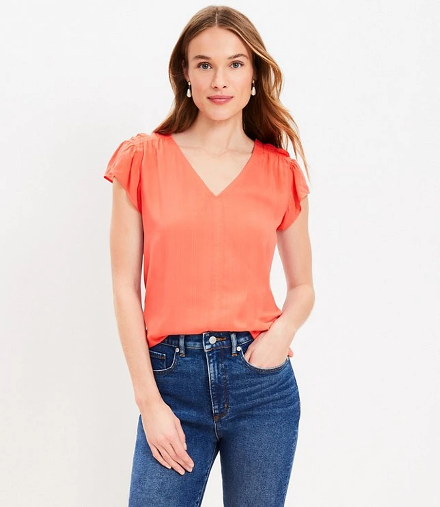 Petite Smocked Shoulder Flutter Sleeve Top