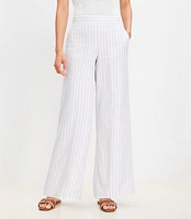 Pull On Wide Leg Pants Shimmer Stripe Linen Blend