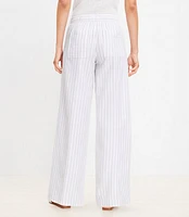 Pull On Wide Leg Pants Shimmer Stripe Linen Blend