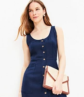 Linen Blend Scoop Neck Mini Pocket Dress