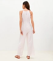 Striped Linen Blend Tie Front Jumpsuit