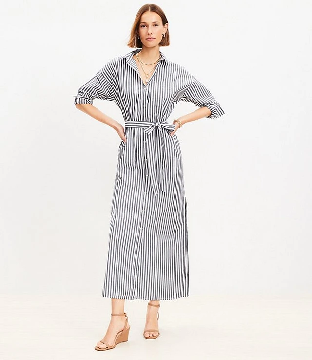 loft pleated maxi pocket dress Poplin Smocked Maxi Pocket Dress