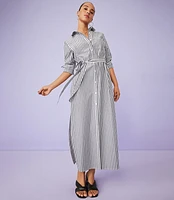 Striped Poplin Belted Pocket Shirtdress