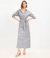 Striped Poplin Belted Pocket Shirtdress