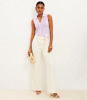 Petite High Rise Palazzo Jeans Ecru