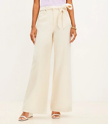 Petite High Rise Palazzo Jeans in Ecru