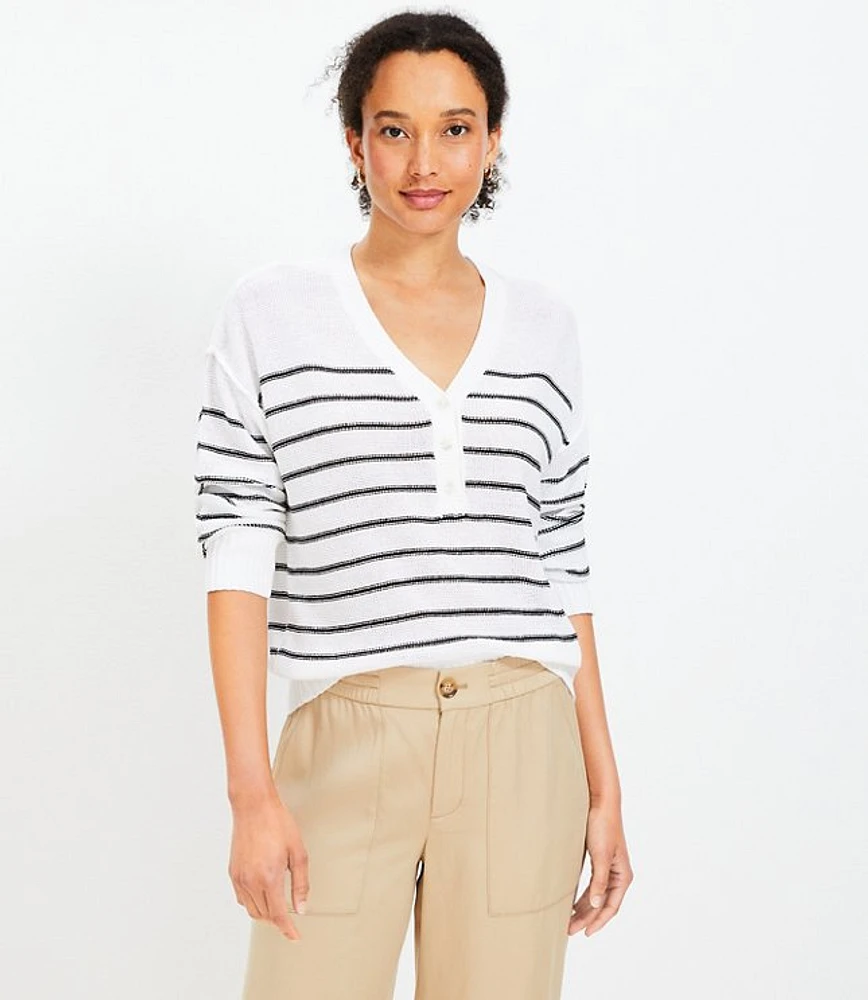 Stripe Textured Stitch Henley Sweater