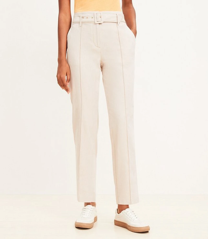 Petite Pintucked Belted Slim Pants Twill